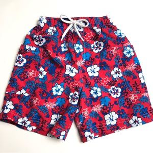 Boys 4T Board Shorts Boyz Wear by Nanette Red, White & Blue Floral Swim Trunks